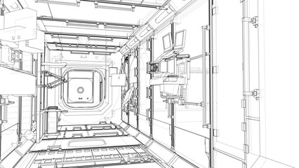 Interior of the space station. Vector