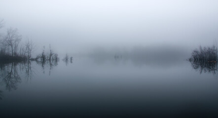 mystical landscape of an island on a lake