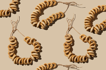 traditional old donut bagels on a string
