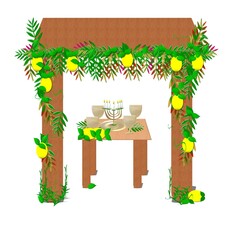 Sukkot is a weeklong Jewish holiday.
Gazebo with lemons, decoration for Sukkot day.