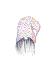 Hand drawn Christmas gnome isolated on white background. Watercolor illustration, handmade with pen and ink