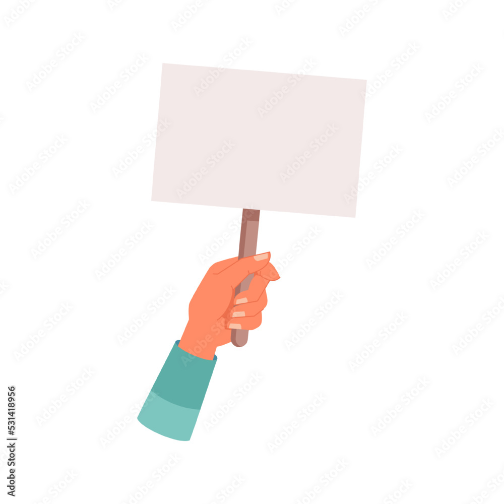 Poster protester hand holding placard or banner, isolated empty paper with copy space. demonstration or reb