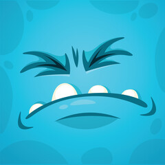 Funny cartoon monster face.  Illustration of cute and happy monster expression. Halloween design. Great for party decoration