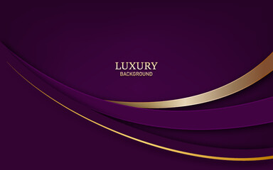 Abstract luxury purple background 3d overlapping with gold lines