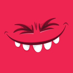 Funny cartoon monster face.  Illustration of cute and happy monster expression. Halloween design. Great for party decoration