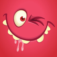 Funny cartoon monster face.  Illustration of cute and happy monster expression. Halloween design. Great for party decoration