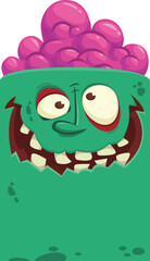 Funny cartoon monster face.  Illustration of cute and happy monster expression. Halloween design. Great for party decoration