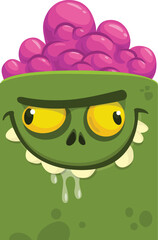 Funny cartoon monster face.  Illustration of cute and happy monster expression. Halloween design. Great for party decoration