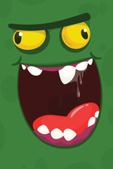 Funny cartoon monster face.  Illustration of cute and happy monster expression. Halloween design. Great for party decoration
