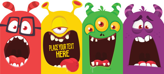 Funny cartoon monster face.  Illustration of cute and happy monster expression. Halloween design. Great for party decoration © drawkman