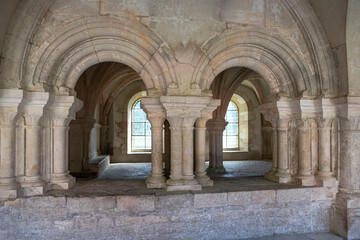 Fototapeta na wymiar Architecture of the Cistercian Abbey of Fontenay in Burgundy, France