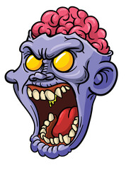 Cartoon funny green zombie character design with scary face expression. Halloween vector illustration isolated on white. Party poster or package design