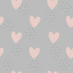 Seamless pattern of pink hearts on a gray background. Excellent design for creating fabrics for children