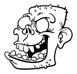 Cartoon funny green zombie character design with scary face expression. Halloween vector illustration isolated on white. Party poster or package design