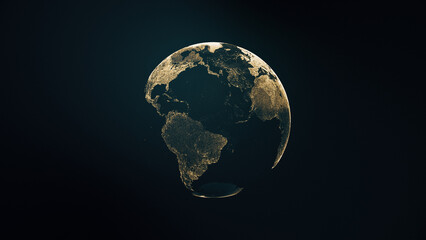 Illustration of golden globe of the Earth planet from particulars © kerenby