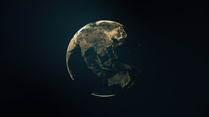 Fototapeta na wymiar Illustration of golden globe of the Earth planet from particulars