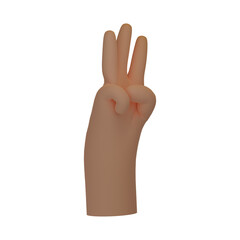 3d hand.  Emoticon sign. Showing three fingers. Counting concept. Isolated illustration