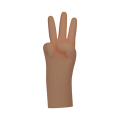 3d hand.  Emoticon sign. Showing three fingers. Counting concept. Isolated illustration
