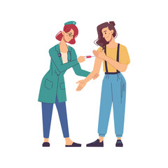 Covid vaccination and healthcare, isolated doctor with syringe injecting antibodies to form immunity. Patient in clinics. Vector in flat cartoon style