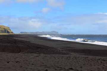 Panoramic view on Reynisfjara beach, Katla Geopark, Iceland
