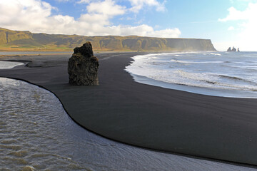 Panoramic view on Reynisfjara beach, Katla Geopark, Iceland