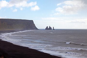 Panoramic view on Reynisfjara beach, Katla Geopark, Iceland