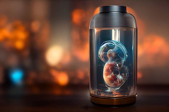 human baby embyo inside incubator breeding tank, ectogenesis concept, neural network generated art
