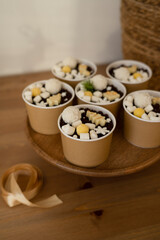 Chocolate pastries in a cup on the table