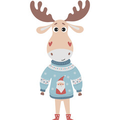 Fototapeta na wymiar Cute deer in christmas sweater