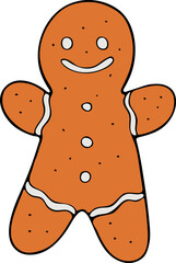 Hand drawn gingerbread man. Vector illustration, doodle style.