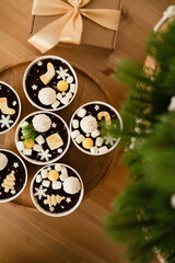 Chocolate pastries in a cup on the table