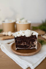 Chocolate pastries in a cup on the table