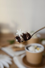 Chocolate pastries in a cup on the table