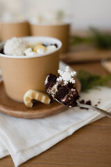 Chocolate pastries in a cup on the table