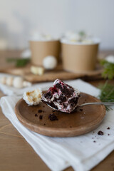 Chocolate pastries in a cup on the table