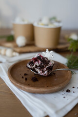 Chocolate pastries in a cup on the table