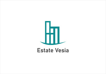 Vector logo on which an abstract image of a tall skyscraper in a linear style.