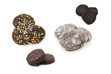 Chocolate cookies isolated on white background.