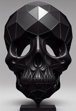 3d illustration of Halloween low poligon crystalline scull on a stand with white background