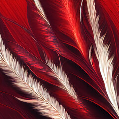Fototapeta premium Red feathers background with texture. Created with generative ai technology