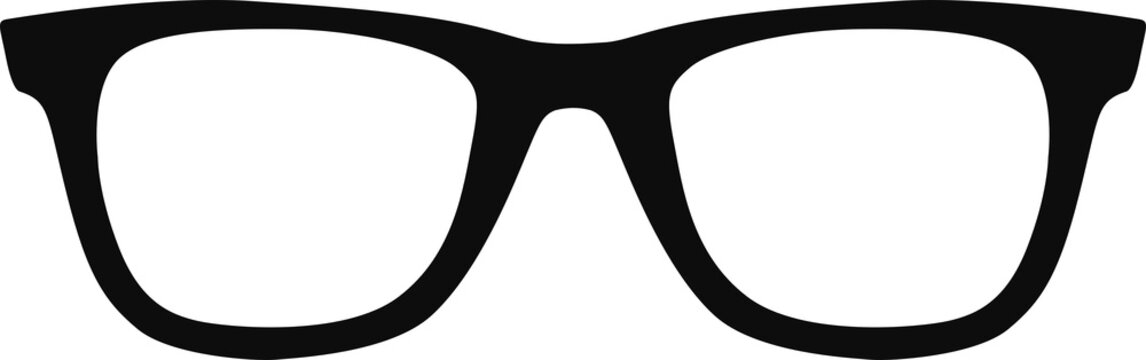 Illustration of hipster nerd style black glasses silhouette isolated on transparent background	