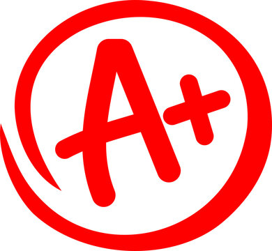 Hand drawn style illustration of a circled red A+ grade isolated on transparent background