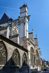 Fototapeta na wymiar stone gargoyle and Turret Gothic facade of the Medieval church in Troyes, France