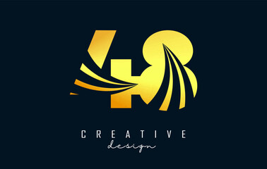 Golden Creative number 48 4 8 logo with leading lines and road concept design. Number with geometric design.
