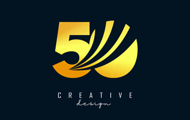 Golden Creative number 50 5 0 logo with leading lines and road concept design. Number with geometric design.