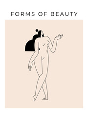 Modern minimalist poster. Nude woman silhouette, abstract pose, female body, feminine figure graphic. Contemporary beauty, Femininity aesthetic concept for wall art decor, prints. Vector illustration