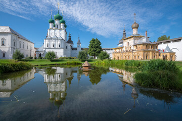 Fototapeta na wymiar Sunny August day in the ancient Rostov Kremlin. Rostov, Yaroslavl region. Golden ring of Russia