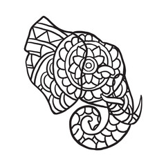 Hand drawn elephant ornament side view for coloring