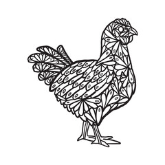 Hand drawn Chicken ornament for coloring