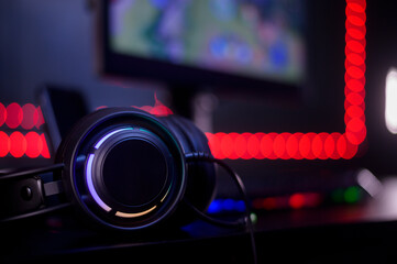 Plakat Background of headset with computer playing Online Game streaming desktop